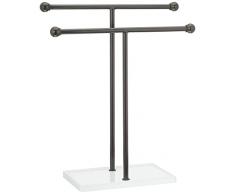 AmazonBasics - Toallero de doble T con soporte para joyas, bronce/blanco