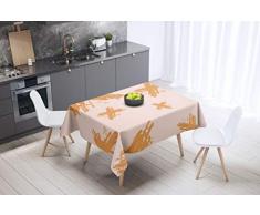 Bonamaison DecoraciÃ³n de Cocina, PoliÃ©ster, Antimoho, Secado rÃ¡pido, Impermeable, Mantel, Naranja, Blanco Roto, 140 x 140 Cm - DiseÃ±ado y Fabricado en TurquÃ­a