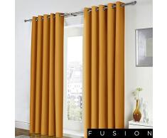 Fusion Freya-100% algodón par de Ojales, Natural, Cortinas: 46 Pulgadas de Ancho x 54 Pulgadas de caída (117 x 137 cm), Ocre, Curtains: 66 Width x 54 Drop (168 x 137cm)