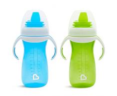 Munchkin Vaso de Aprendizaje para Bebé, Set de Vasos con Boquilla, Asas y Tapa, Vaso Antiderrame Libre de BPA, Apto para Lavavajillas, Bebés a Partir de 4 Meses, Lote de 2 x 296 ml, Verde/Azul