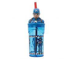 Stor Vaso infantil reutilizable con pajita y tapa con figurita 3D y capacidad de 360 ml de Los Vengadores - Marvel - Capitan America