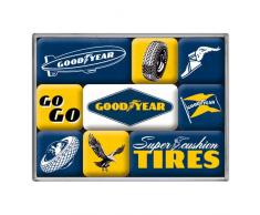 Nostalgic-Art 83101 Goodyear de Logotipos | Retro Juego (9 Secciones) | Imanes para frigorífico Vintage, plástico, 7 x 9.3 x 2 cm