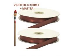 Armario bomboneras 2 rollos de cinta de RASO 3 mm Marrón 2rotoli = 100metri + 1 lápiz