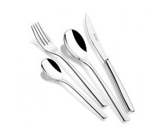 BRA Bari - Set de cubiertos de 24 piezas de acero inoxidable con cuchillo chuletero, acero inoxidable 18/10, diseÃ±o contemporaneo, acabado pulido brillante, espesor 3.5 mm (6 comensales)
