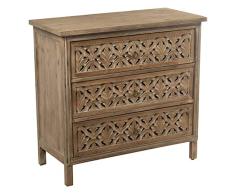 Comoda con 3 Cajones de Madera Tallada: DM y Abeto en Natural 85x40x80cm