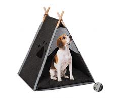 Relaxdays Tipi para Perros, Casita, Cama Gato, Tienda, CojÃn, 1 Ud, Fieltro-Madera, 70,5 x 59,5 x 59 cm, Gris Oscuro