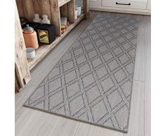Tapiso Nature - Alfombra de Pasillo para Cocina, terraza o balcón, diseño Moderno, Color Plateado y Negro, Polipropileno, Azul 1, 60 x 200 cm