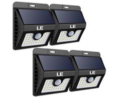 LE Foco Solar 30 LED 400lm, Resistente al agua IP65, Sensor de movimiento, 3 Modos, Lámpara solar JardÃn, Patio, Terraza, Garaje, Camino de Entrada, Escaleras, Pack de 4