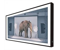 Cuadro con Marco Madera Lacada en Negro Iluminado con Luz Leds Posado de Elefante