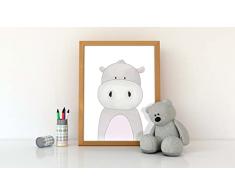 Handmade By Stukk PÃ³ster de pared con diseÃ±o de hipopÃ³tamo para dormitorio infantil con efecto pintado a mano