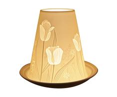 Nordic Light Shade | Tulip Cone Tealight Holder Plate | Idea de Regalo de Encaje | Accesorios de Vela, patrón Blanco, Talla única