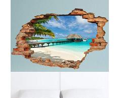 Ambiance Sticker Pegatinas Adhesivas Efecto 3D de Bora-Bora Palmera y Ponton- DecoraciÃ³n de Pared para habitaciÃ³n y salÃ³n, 60 x 90 cm