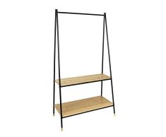 WENKO Perchero de pie Loft con 2 estantes generosos, de tubo de acero negro y bambÃº certificado FSC, soporta hasta 40 kg, 90 x 167 x 42 cm, color natural