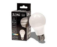 V-TAC Bombilla LED E27 - A60-8,5W (Equivalente a 60W) - 806 Lumen - 6500K Blanco FrÃ¬o - Apertura del Haz de Luz 200Â° - MÃ¡xima Eficiencia y Bajo Consumo - Paquete de 1