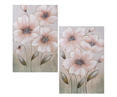 DRW Set de 2 Cuadro Lienzo Madera rectangulares con Flores Multicolor 60x3x90 cm