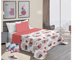 ForenTex Colchas Maiorca Cama 135 Multiuso Reversible Estampadas para Verano Primavera con Funda Cojines, Coral, 3