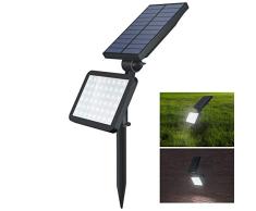 OUSFOT Foco solar para jardÃn, para exteriores, jardÃn, con estaca de tierra, 48 ledes, foco solar, 5 modos de iluminación, resistente al agua (IP65), color negro (1 Pack)