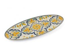 Villa dEste Home Tivoli Sicilia Light Flower - Plato Decorativo Ovalado, Amarillo, Medidas: 51 x 22 x 3 cm.