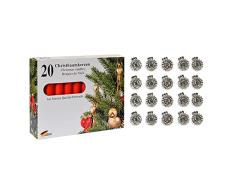 10210253SR - Juego de velas para Ã¡rbol de Navidad (40 unidades, 20 portavelas plateados de 15 mm y 20 velas rojas de 13 x 10 mm)