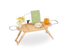 Relaxdays Bandeja Bañera Bambú y Metal, Extensible, 69-90 cm, Soporte Libros y Copa Vino, Tabla Baño con Patas, Natural, 90% 10% Acero Inoxidable