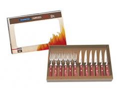 Tramontina Juego de 12 cubiertos para carne con 6 cuchillos de carne y 6 tenedores de carne, acero inoxidable, mango de madera autÃ©ntica, color rojo, FSC