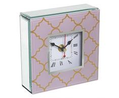 DRW Reloj de sobremesa de Cristal y Madera en Rosa y Dorado 13,5x13,5x4,5cm
