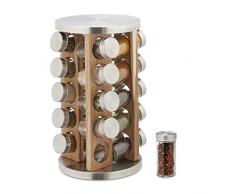 Relaxdays Especiero Giratorio con 20 Botes, 360º, Estante Especias 34x19,5cm, Acero Inoxidable y Madera, Plateado/Marrón, 40% 20% Vidrio