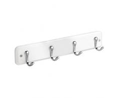 InterDesign York - Perchero de pared, para almacenamiento en la recepción, organiza camperas, sacos, sombreros, bufandas, pañuelos - 4 ganchos, color blanco/cromado