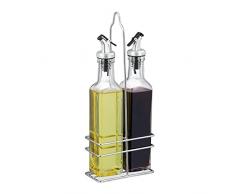 Relaxdays Vinagrera, Botellas Cristal de 300 ml, Boquilla, Aceite Oliva, Vinagreta, 2 Aceiteras, Transparente, 70% 20% Hierro 10% plÃ¡stico