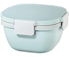 Xavax | Fiambrera de 3 compartimentos, de 1,4L, con cubiertos (Recipiente reutilizable, Tenedor incluido, Apto para microondas, Cierre seguro), Color Azul pastel