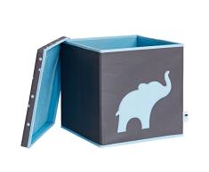 STORE.IT 672425Â âÂ Caja de Juguetes con Tapa, Elefante, MDF Reforzado, poliÃ©ster/MDF, Gris/Azul, 33Â x 33Â x 33Â cm