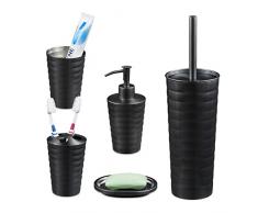 Relaxdays 5 Piezas Set de Baño Accesorios, Kit Acero Inoxidable, Jabonera, Soportes, Vaso, Dispensador Jabón, Antracita, 100%