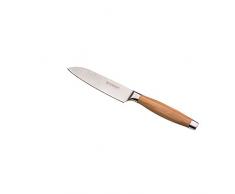 Le Creuset 9.80002E+13 Cuchillo Santoku, Hoja de Acero Damasco 18/8 con Borde Recto, Mango Olivo, Inoxidable, Madera/Inox