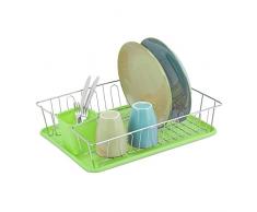 Relaxdays Escurreplatos, Bandeja y Portacubiertos, 11,5x43x34 cm, Escurridor Platos y Vajilla, Metal y PlÃ¡stico, Verde, 70% Hierro 30%