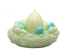 Vela de nido de Pascua en nido de Pascua de cera, color verde, nido verde, caja de regalo con lazo amarillo, 13 x 7 cm