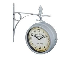 Relaxdays estación de Tren de Doble Cara de Nueva York, Retro, con baterÃa, analógico, Reloj de Pared, decoración Vintage, 34 x 35 x 10 cm, Gris, 70% Hierro 30% Vidrio
