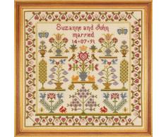 Historical Sampler Co. - Conjunto para Punto de Cruz (Incluye Tela Aida de 16 Agujeros/cm, Aguja, Patrones e Instrucciones), diseÃ±o de macetas y Texto con Aniversario de Boda