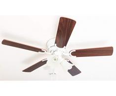 Pepeo GmbH Ventilador de techo Kisa Deluxe 105 cm alas blancas de palisandro/nogal oscuro con iluminación e interruptor de arranque