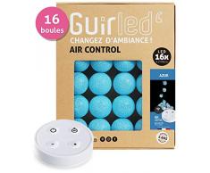 Guirnalda luminosa Bolas de algodón LED USB – incluye mando a distancia inalámbrico – Cargador doble USB 2 A – 4 intensidades – 16 bolas – Azur