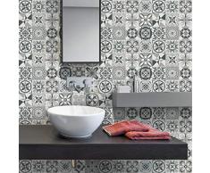 Pegatinas de azulejos adhesivas â Pegatina de azulejos de cemento â DecoraciÃ³n de pared para cuarto de baÃ±o y cocina â azulejos de cemento adhesivo de pared â 15 x 15 cm â 24 unidades