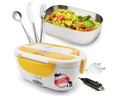 SPICE Fiambrera portátil de Doble Voltaje de 220 V-12 V con Bandeja extraÃble de 1,5 L + Juego de 3 Cubiertos de Acero Inoxidable, Bianco, l