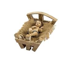 DRW NiÃ±o Jesus en Cuna de Madera de Resina Pintado a Mano de 15 cm