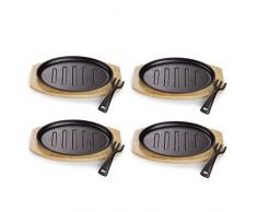 ECHTWERK Sartén de hierro fundido con tiras para barbacoa y tabla para servir, mango extraÃble, ya quemado, apta para horno, barbacoa, barbacoa e inducción, diámetro 26 x 16,7 cm, 4 piezas