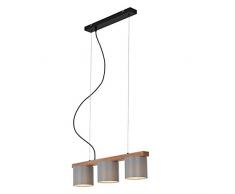 Briloner Leuchten, lámpara colgante de 5 luces, retro, vintage, regulable en altura, 3x E14, máx. 25 Watt, metal-madera incl. plafón, 650x150x1360mm (largo x ancho x alto), Color Negro Y Gris