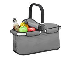 Relaxdays Cesta de la compra plegable con tapa, cesta de transporte con asa, 25 L, poliÃ©ster, cesta plegable con cremallera, color gris