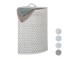 60 L Relaxdays Cesto Ropa Sucia Esquinero con Tapa Estrellas 65.5 x 49.5 x 37 cm 65,5 x 49,5 x 37 cm Blanco-Azul Cubo Colada Plegable