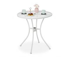 Relaxdays Mesa JardÃ­n, Agujero para Sombrilla, DiseÃ±o Rejilla, Acero Resistente, 72x70 cm, Mesita BalcÃ³n Redonda, Blanco, 100%