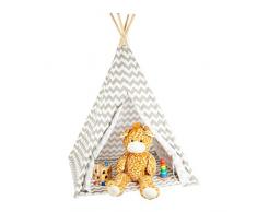 Relaxdays Tipi Infantil, Tienda Campaña, Casita para Niños, Bolsa, Zigzag, Lino-Madera, 160 x 115 x 115 cm, Blanco-Gris