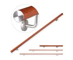 Relaxdays Pasamanos Aluminio, Redondo, barandilla para escaleras, Interior, Exterior, imitaciÃ³n de Roble, 100 cm, diÃ¡metro 42 mm, con Soporte de Pared, marrÃ³n, Acero Inoxidable, 12 x 100 x 8 cm