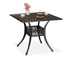Relaxdays Terraza con Agujero de Sombrilla, Aluminio Fundido, 75x90x90cm, Mesa Cuadrada de JardÃ­n, Negro y Bronce, 1 Pieza